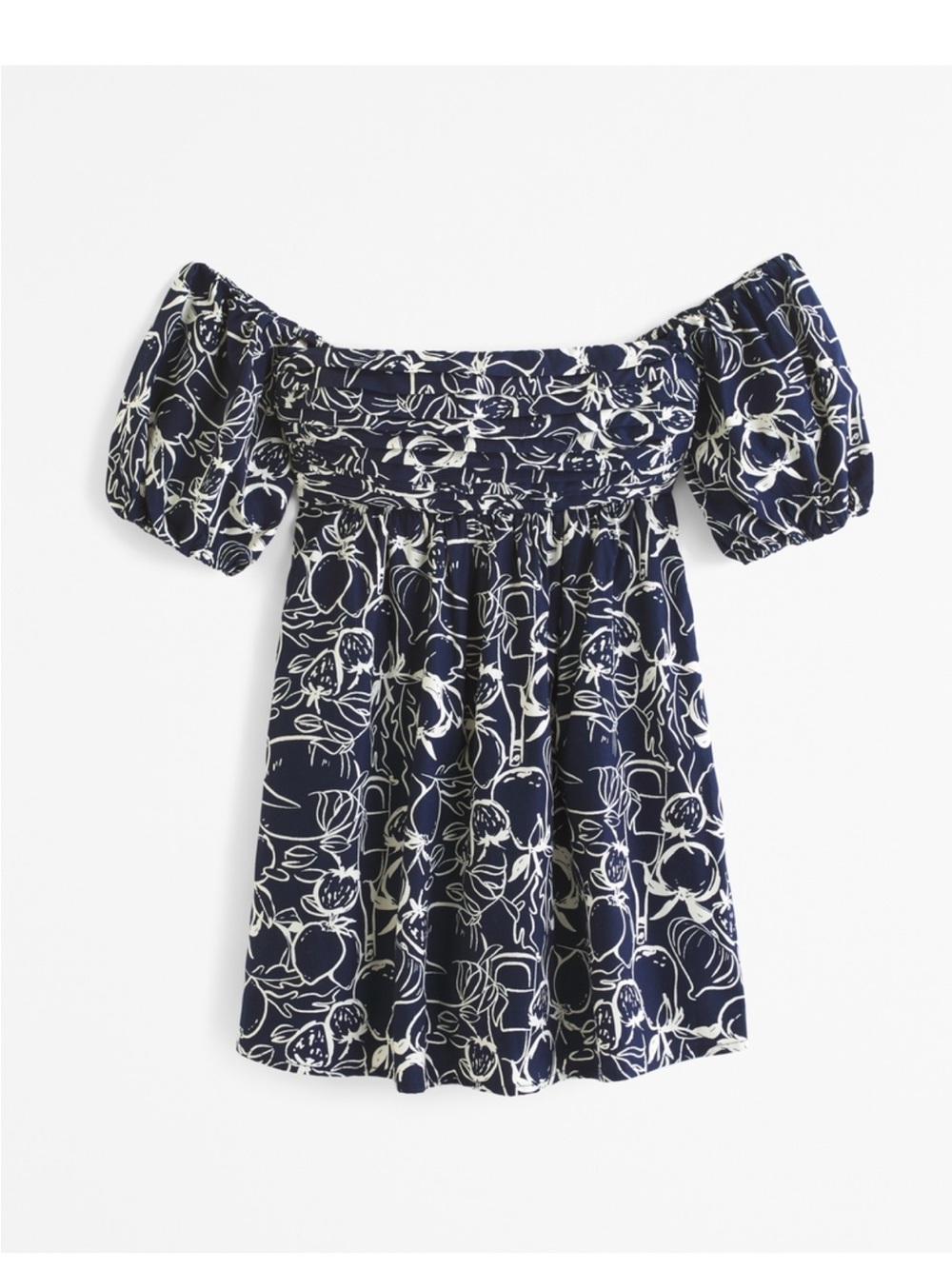 Abercrombie & Fitch Navy and White Food Print Off-Shoulder Dress